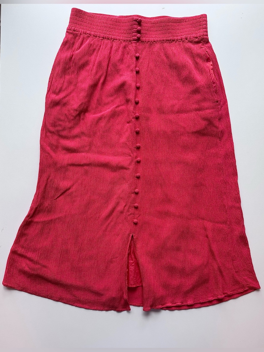 Madewell Smocked Waist Button Front Midi Skirt Size S Coral Viscose Pockets